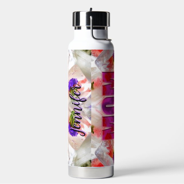 Botella De Agua 'Mom-Boss-Fire' – Diseño floral en cubos  (Izquierda)
