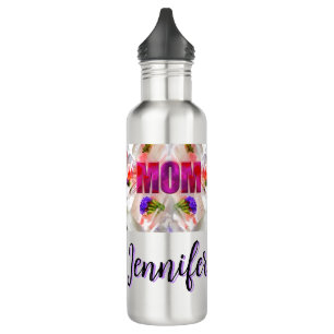 Botella De Agua 'Mom-Boss-Fire' – Diseño floral en cubos 