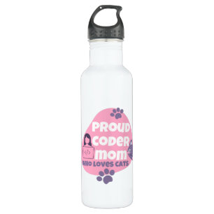 BOTELLA DE AGUA MOM ORGULLOSA DE CODER QUE AMA LOS GATOS - MOM DE 