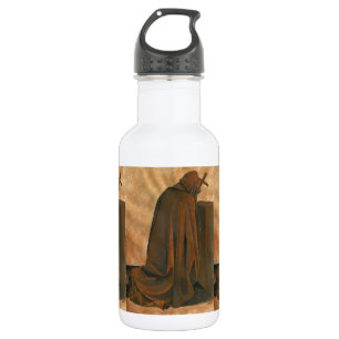 Botella De Agua Monje Gregoriano En La Oración Usando Cassock Con