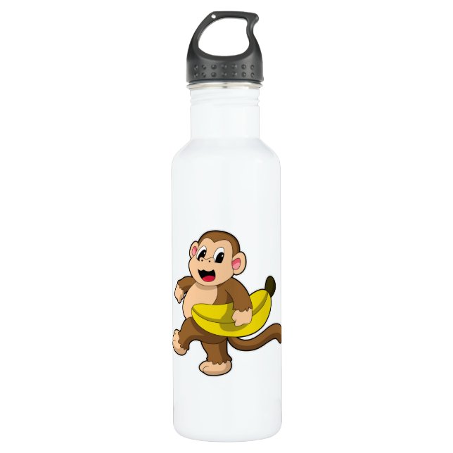Botella De Agua Mono en carrera con banana (Anverso)