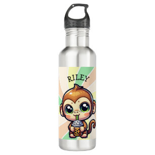 Botella De Agua Mono kawaii con té de burbuja personalizado