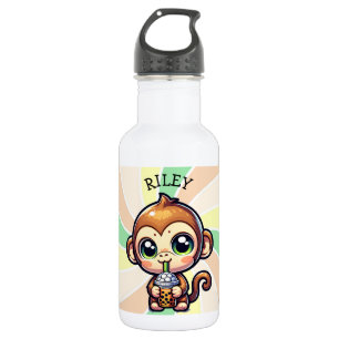 Botella De Agua Mono kawaii con té de burbuja personalizado