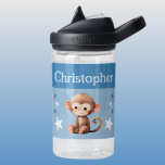 Botella De Agua Mono lindo añadir nombre con estrellas niños azul<br><div class="desc">Botella de agua CamelBak Eddy® para niños. Personaliza con un nombre. Esta botella de agua tiene un mono lindo con estrellas en los colores azul y blanco.</div>