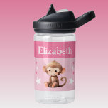 Botella De Agua Mono lindo añadir nombre con estrellas niños rosa<br><div class="desc">Botella de agua CamelBak Eddy® para niños. Personaliza con un nombre. Esta botella de agua tiene un mono lindo con estrellas en los colores rosa y blanco.</div>