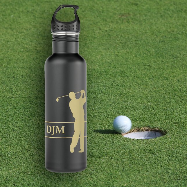 Botella De Agua Monogram Gold Silhouette Golfer (Subido por el creador)