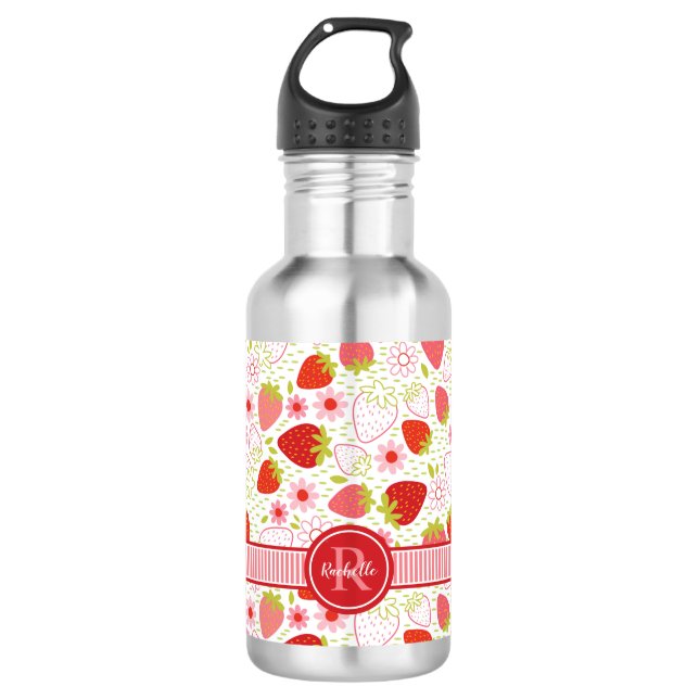 Botella De Agua Monogram Summer Strawberry Fruit Pattern (Anverso)