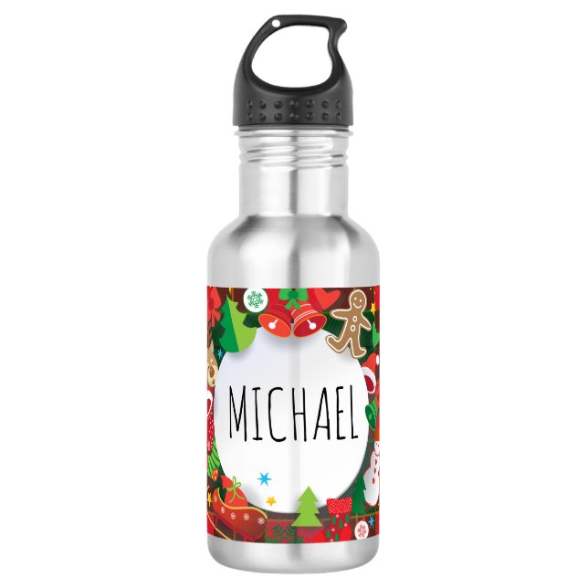 Botella De Agua Monogram Winter Holiday Christmas Scottish Pattern (Anverso)