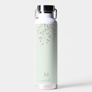 Botella De Agua Monograma Acuarela Botánica Personalizada Verde Sa