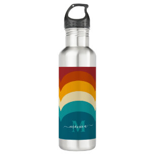 Botella De Agua Monograma arcoiris Nombre personalizado Retro Traz