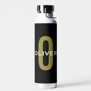 Botella De Agua Monograma blanco dorado negro personalizado