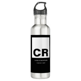 Botella De Agua Monograma blanco negro Crear regalo Personalizado
