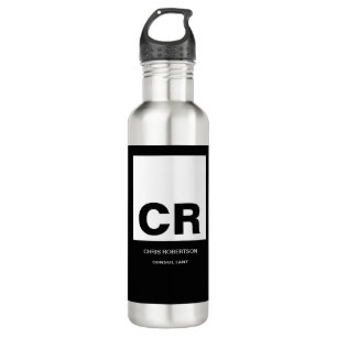 Botella De Agua Monograma blanco negro Crear regalo Personalizado