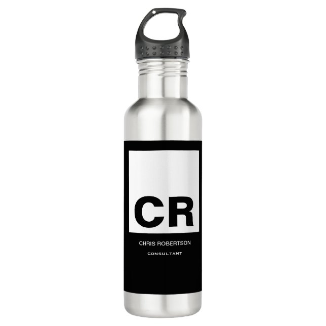 Botella De Agua Monograma blanco negro Crear regalo Personalizado (Anverso)