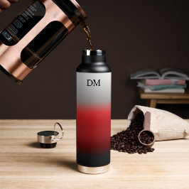 Botella De Agua Monograma blanco negro rojo minimalista