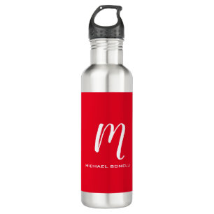 Botella De Agua Monograma blanco rojo elegante caligrafía su nombr