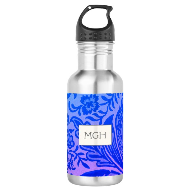 Botella De Agua Monograma botánico azul de William Morris (Anverso)