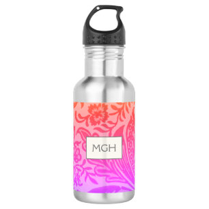 Botella De Agua Monograma botánico del arcoiris William Morris