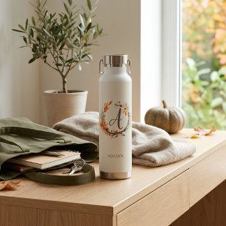 Botella De Agua Monograma Botánico Personalizado de Otoño
