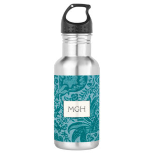 Botella De Agua Monograma botánico Verde azulado William Morris