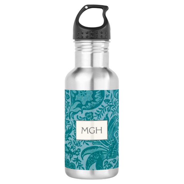 Botella De Agua Monograma botánico Verde azulado William Morris (Anverso)