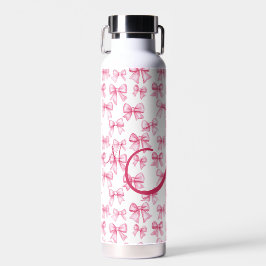 Botella De Agua Monograma Bow Rosa Coquette Estética Preppy Trendy