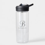 Botella De Agua Monograma clásico de guión personalizado y agua de<br><div class="desc">El Monograma y Regalo de nombres personalizados incluye un monograma personalizado con el estilo de letra y el nombre clásicos en negro en el estilo de letra serif. Perfecto como regalo de vacaciones,  regalo del padre para papá y regalo para cualquier ocasión especial.</div>