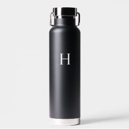 Botella De Agua Monograma Clásico Elegante Negro
