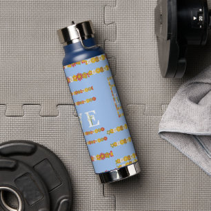 Botella De Agua Monograma Daisy Rústico Floral Amor Blue Water Bot