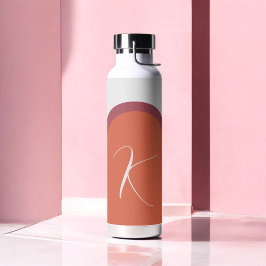 Botella De Agua Monograma de arco rosa de coral magenta simple y e