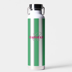 Botella De Agua Monograma de banda de cabana en verde