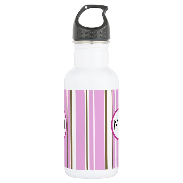 Botella De Agua Monograma de banda marrón rosa (Anverso)