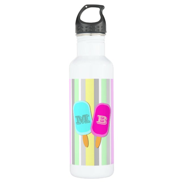 Botella De Agua Monograma de bandas y pipetas de pasto (Anverso)