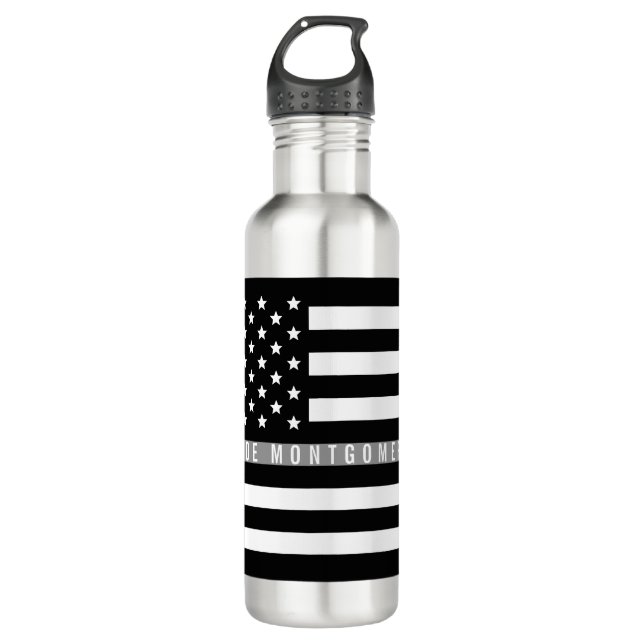 Botella De Agua Monograma de bandera estadounidense de línea gris  (Anverso)