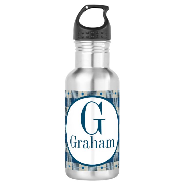 Botella De Agua Monograma de Blue Lodge Plaid (Anverso)