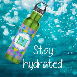 Botella De Agua Monograma de bolas coloridas