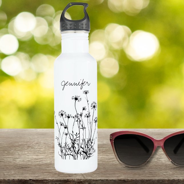 Botella De Agua Monograma de campo simple de flores (Subido por el creador)