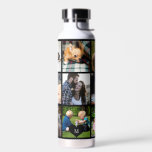 Botella De Agua Monograma de collage de fotos negro personalizado<br><div class="desc">Añade 9 fotos familiares, niños, mascotas o mejores amigos y crea tu propia botella de agua de la cuadrícula de collage con tu nombre de monograma inicial dentro de un corazón negro. Fácil de personalizar con las imágenes cuadradas y la letra de su personalizado. Puede ser un buen regalo para...</div>