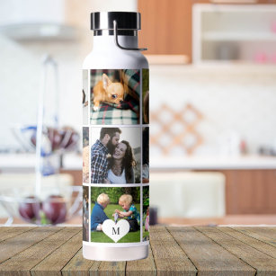 Botella De Agua Monograma de collage de fotos personalizado modern
