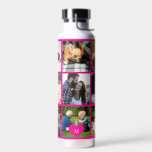 Botella De Agua Monograma de collage de fotos rosa moderno persona<br><div class="desc">Añade 9 fotos de familia, niños, mascotas o mejores amigos y crea tu propia botella de agua de la cuadrícula de collage con tu nombre de monograma inicial dentro de un corazón rosado caliente. Fácil de personalizar con las imágenes cuadradas y la letra de su personalizado. Puede ser un buen...</div>