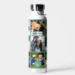 Botella De Agua Monograma de collage de fotos verde moderno person<br><div class="desc">Añade 9 fotos de familia, niños, mascotas o mejores amigos y crea tu propia botella de agua de la cuadrícula de collage con tu nombre de monograma inicial dentro de un corazón verde. Fácil de personalizar con las imágenes cuadradas y la letra de su personalizado. Puede ser un buen regalo...</div>