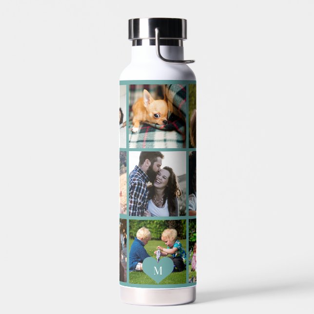 Botella De Agua Monograma de collage de fotos verde moderno person (Izquierdo)