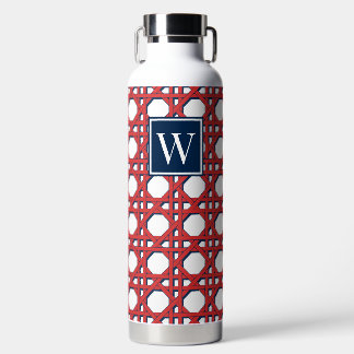 Botella De Agua Monograma de encaje de caña roja Preppy