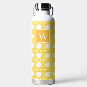 Botella De Agua Monograma de encaje de mimbre amarillo Preppy