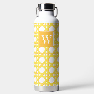 Botella De Agua Monograma de encaje de mimbre amarillo Preppy