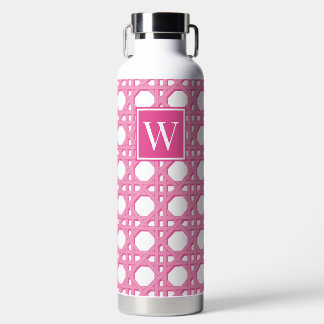 Botella De Agua Monograma de encaje de mimbre rosa Preppy