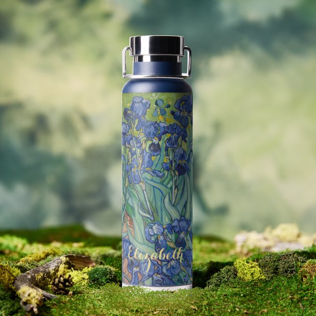Botella De Agua Monograma de flor de arte floral virgen de Irises  (Irises Van Gogh Vintage Floral Art Flower Monogram Water Bottle)