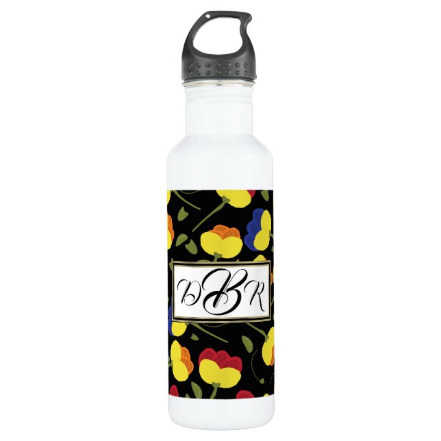 Botella De Agua Monograma de flores de amapola (Anverso)