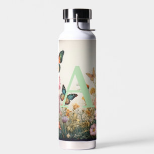 Botella De Agua Monograma de flores silvestres acuáticas