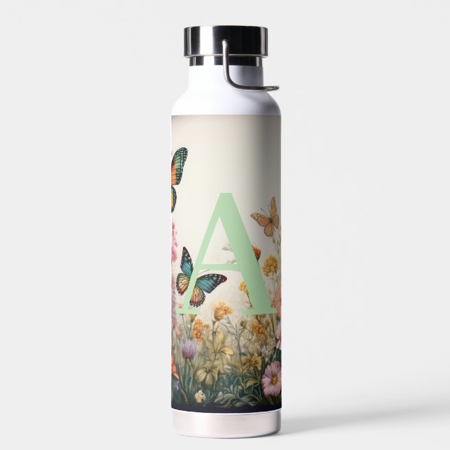 Botella De Agua Monograma de flores silvestres acuáticas (Izquierdo)